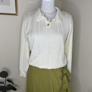 Vintage Alfred Dunner Cream Knit Button-Up Sweater – Size S